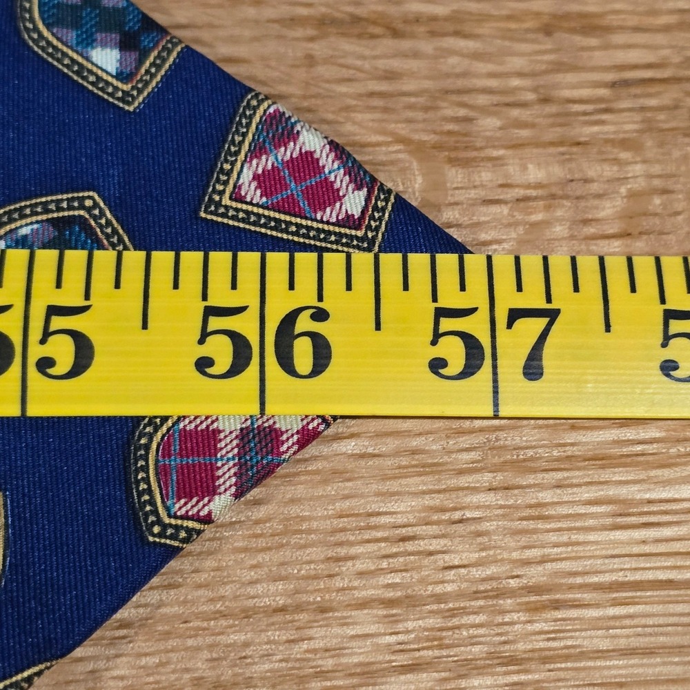 VTG Tommy Hilfiger Silk Tie Navy Blue Plaid Crest Shield 90s Y2K Made in USA - Picture 4 of 6